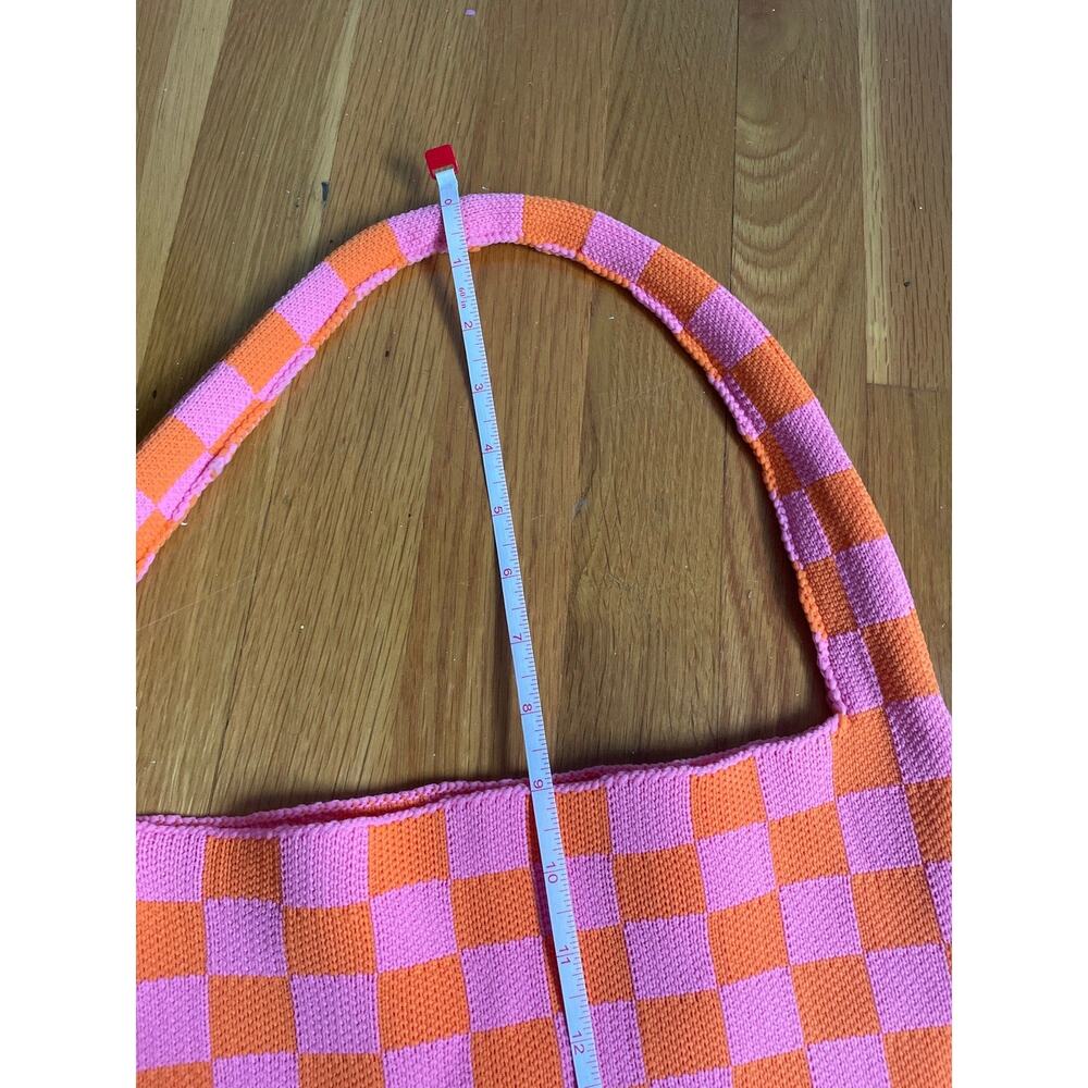 Kopari Knit Mini Tote Pink Orange 11" tall x 13.5" wide Retro Funky Checkered - Picture 7 of 7